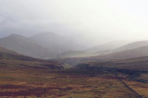 view of peatlands in hilly area